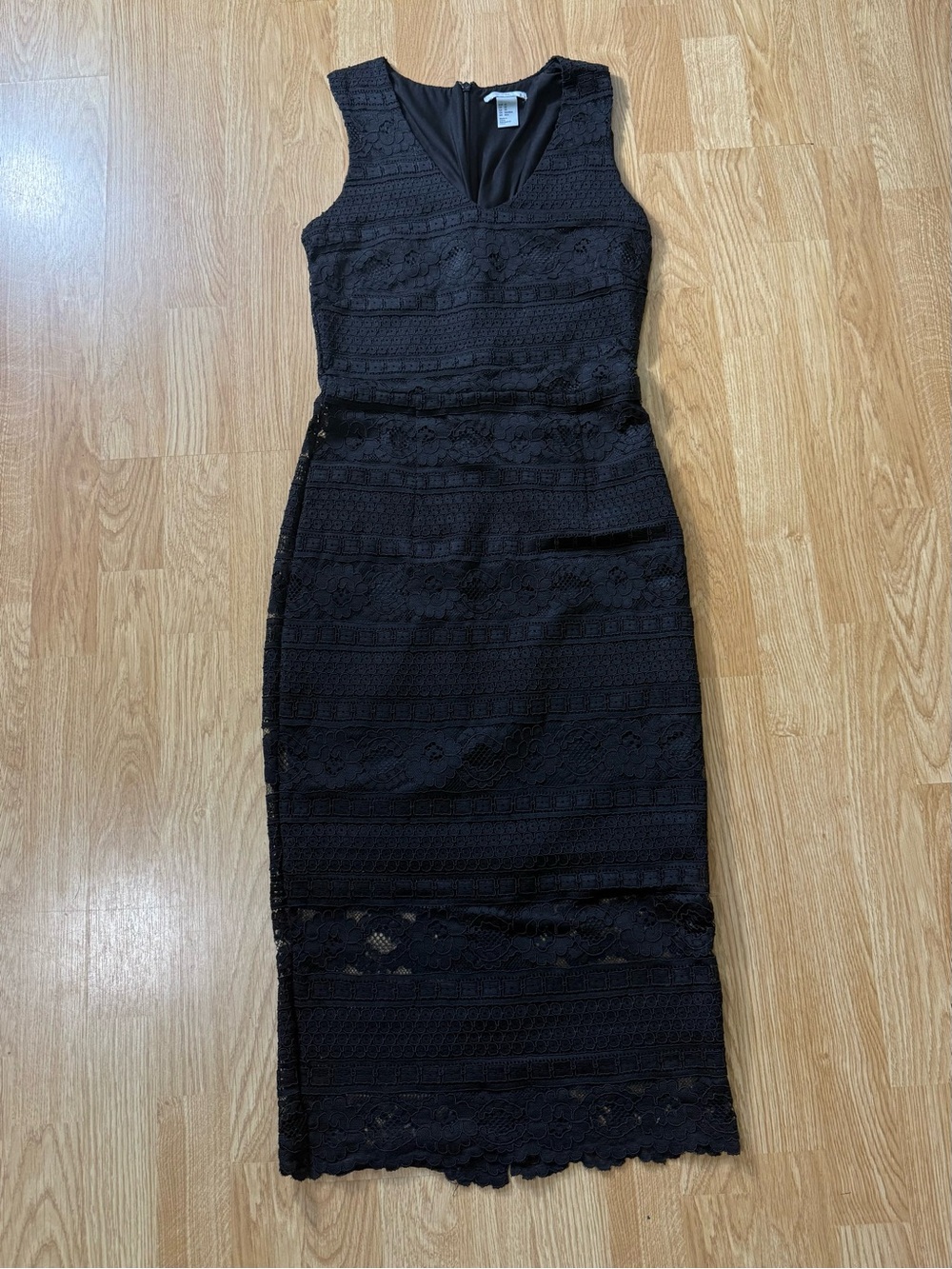 H&M Black Lace Midi Dress - Sleeveless V-Neck - Size XS